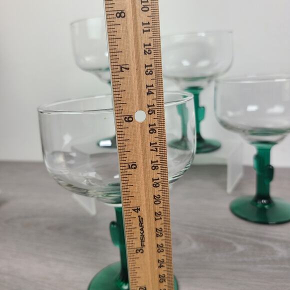 Libbey Margarita Glasses Green Cactus Stem Party Cinco de Mayo Set of 4 - Picture 7 of 7